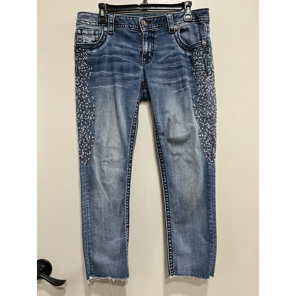 Miss Me Jeans Womens 31 Blue Denim ankle Signature Skinny Embroidered Retro